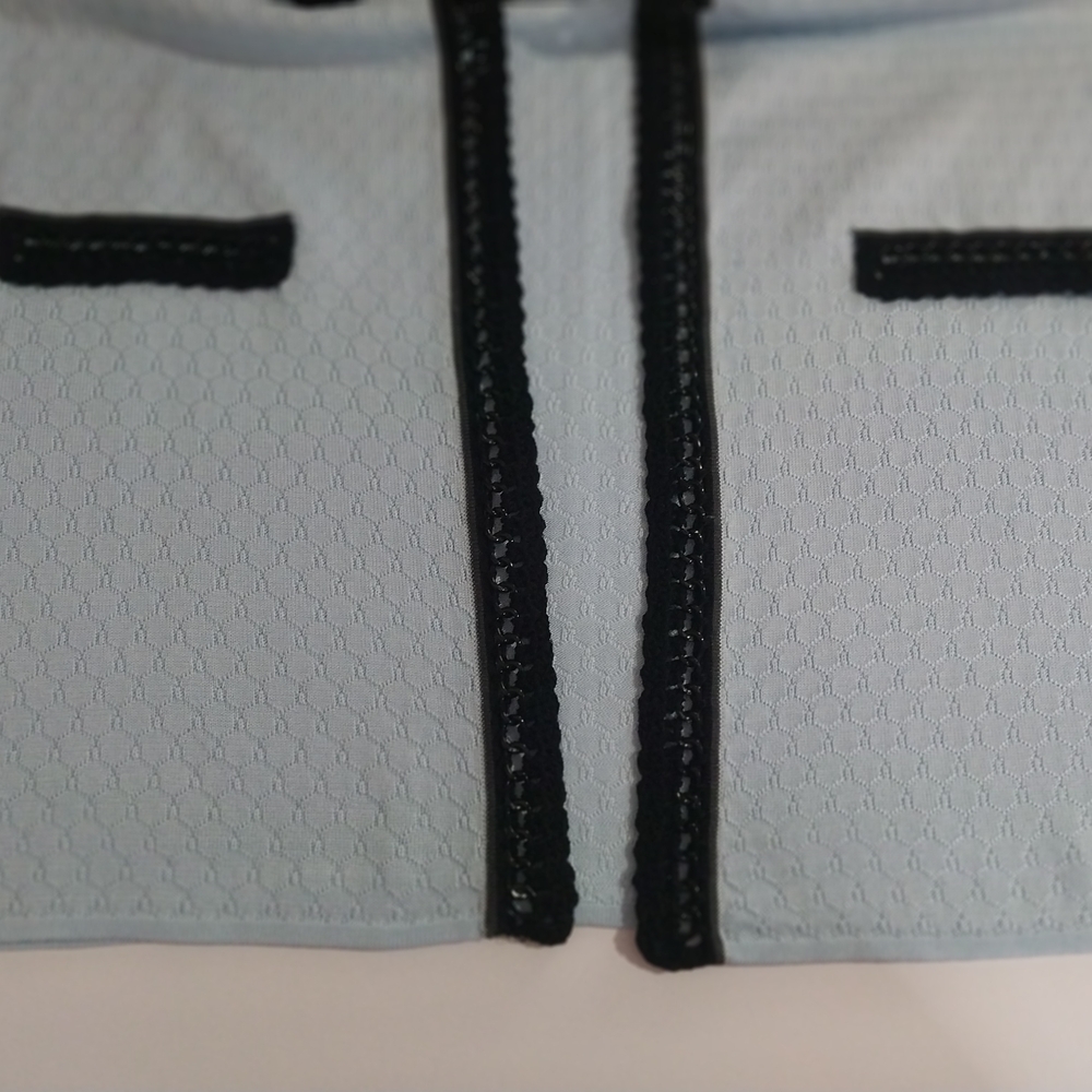 MING WANG Women's Blazer Suit Size XL Elegant with Blue Pattern Black Trim - Picture 8 of 12